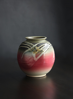 日本进口清水烧作家手工金箔流釉彩纹花瓶日式插花器家居装饰摆件