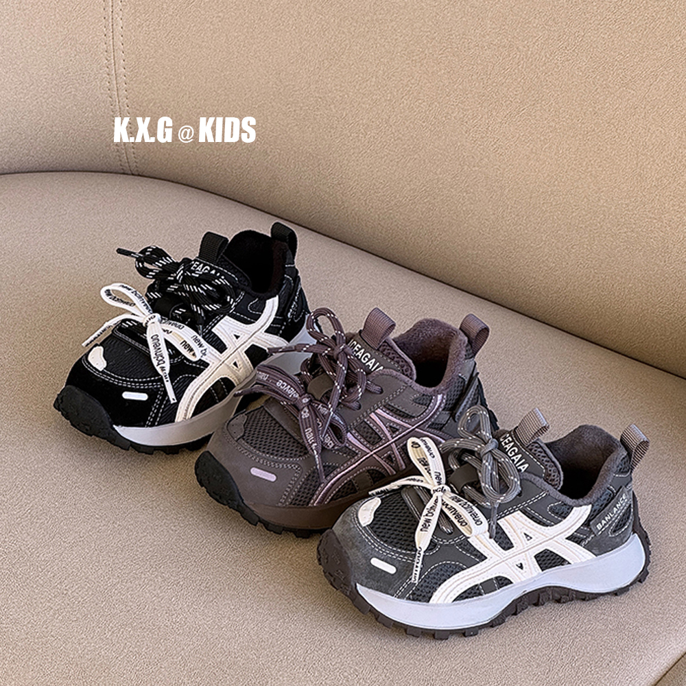 免系鞋带童鞋2025冬季新款加绒儿童运动鞋双系带轻便老爹鞋二棉鞋