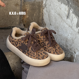 免系鞋带/冬季儿童磨砂真皮休闲鞋擦色男女童星星板鞋加绒二棉鞋