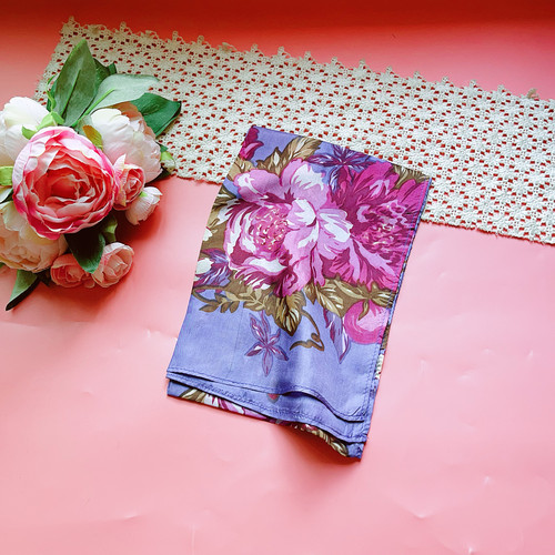 出口原单100%桑蚕丝丝巾长巾围巾薄款遮阳护颈椎飘带巾绽放的牡丹