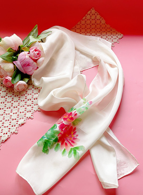 瑕疵特卖真丝长巾纯手工绘制桑蚕丝手绘丝巾 国色天香只卖38.99元