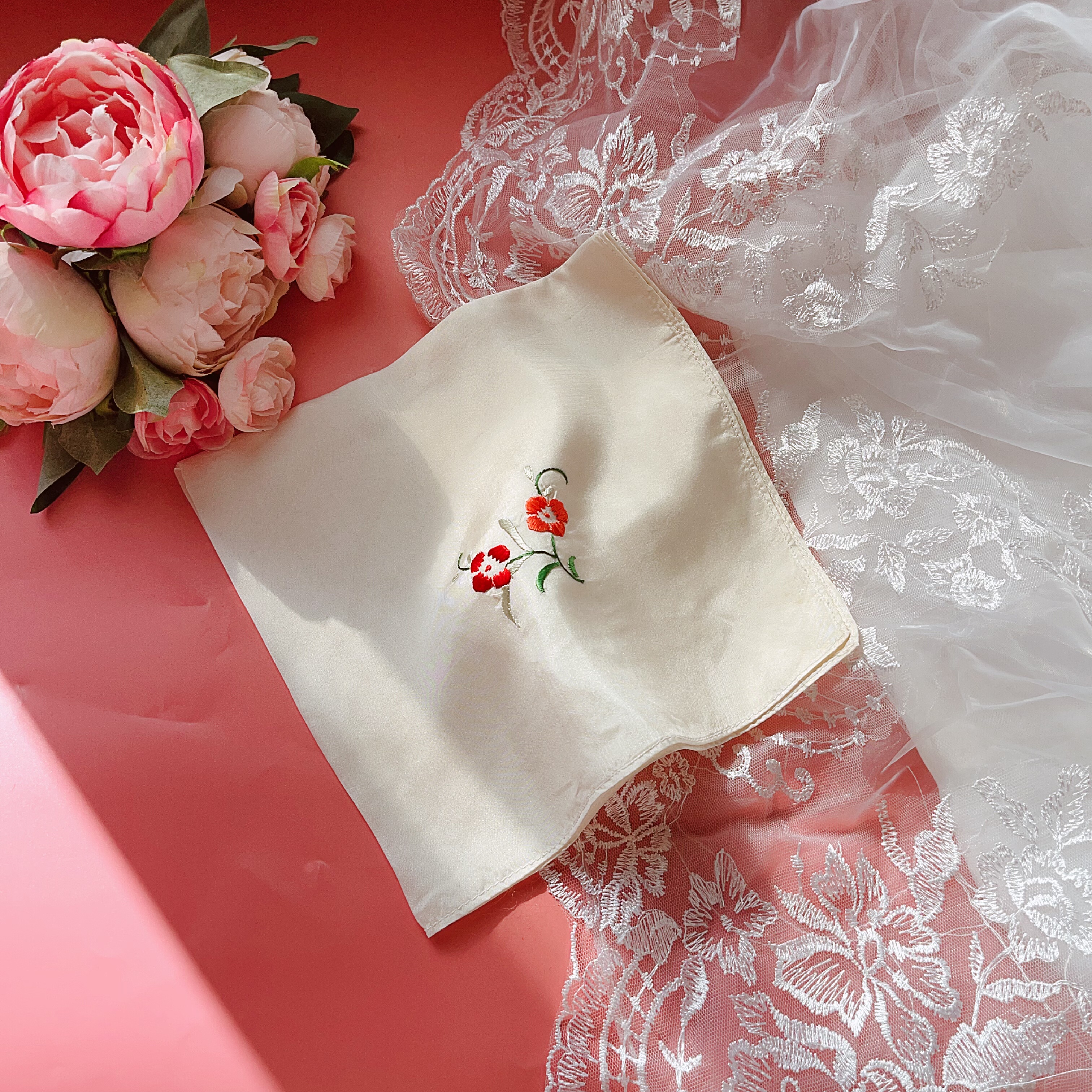 小孤品 100%桑蚕丝手帕真丝小方巾纯手工苏绣手绢 售完无补