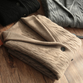 秋冬季 保暖加厚纯色青年针织毛衣 青果领100纯山羊绒开衫 新款 男士