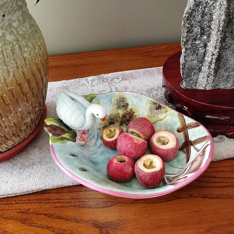 陶瓷天鹅皂盒中式田园美式乡村欧式釉下彩小果盘瓜子碟点心凉菜碗