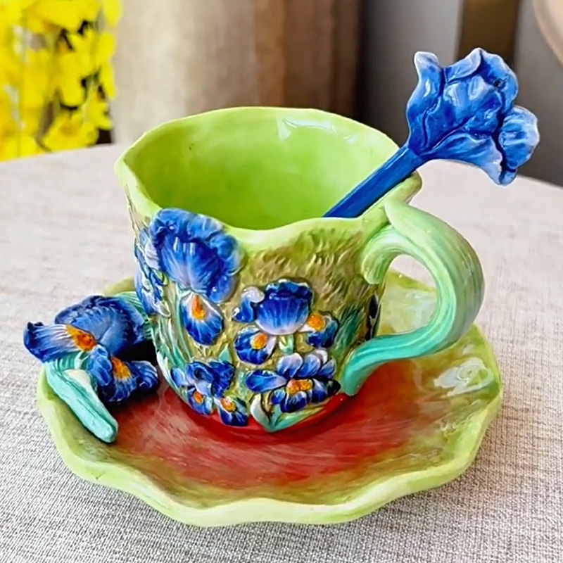 手绘陶瓷杯盘组梵高鸢尾花咖啡杯茶杯艺术杯高级感创意精美礼物