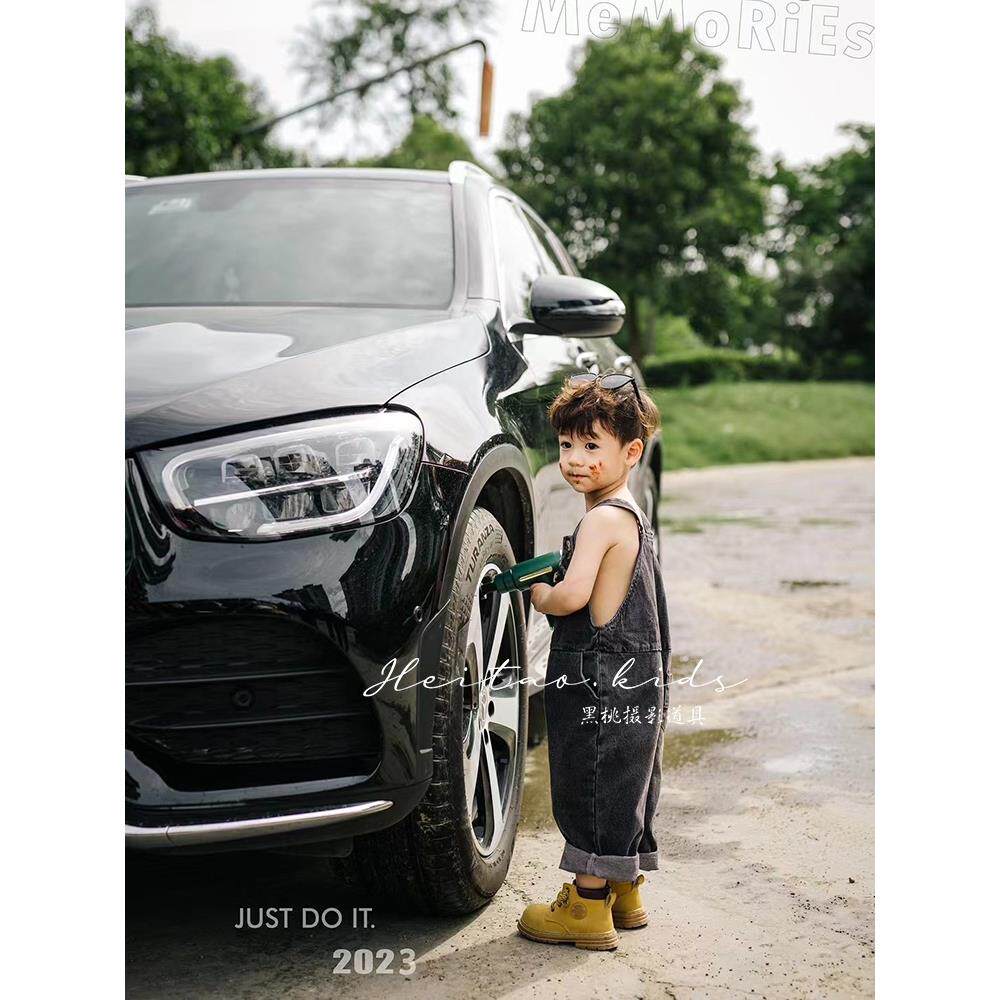 黑桃新款超酷男孩子外景修车主题牛仔连体衣男童摄影拍照服装