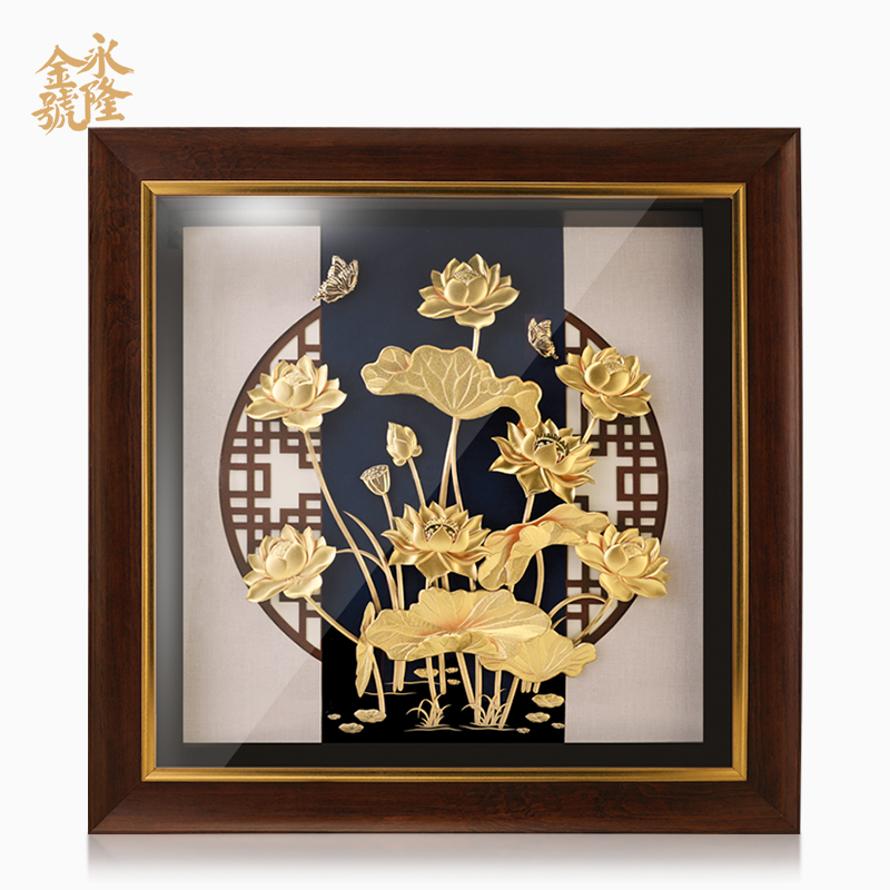 金箔画荷花3D立体客厅墙壁装饰画送朋友高档礼物公司定制礼品图片
