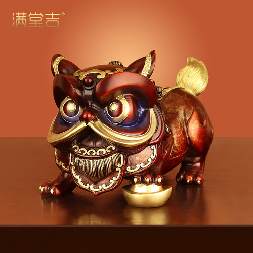 国潮醒狮摆件中国风礼物铜雄狮子