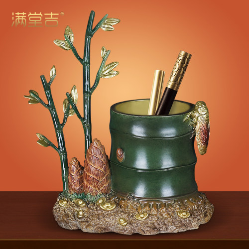 彩铜笔筒摆件书房办公室桌装饰品