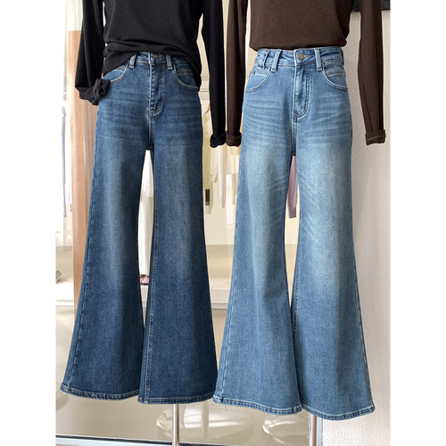 猫抓纹加绒保暖牛仔裤微喇裤