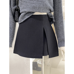 满分显腿长开衩设计感韩版百搭裙裤秋冬新款毛呢半身裙小个子穿搭