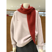 韩版 简约字母刺绣圆领卫衣秋冬氛围感穿搭加绒保暖百搭上衣配围巾