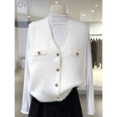 轻奢小香风仿水貂绒V领针织马甲女2026春款 精致贵气叠穿开衫 上衣