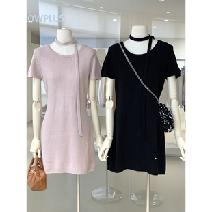 早春小白花极简洋气圆领飞飞袖 温柔连衣短裙配飘带 针织裙2026新款