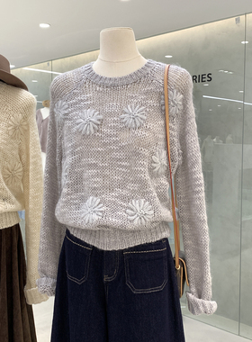 清仓捡漏不TUI不换！温柔精致立体花镂空长袖针织毛衣Q261