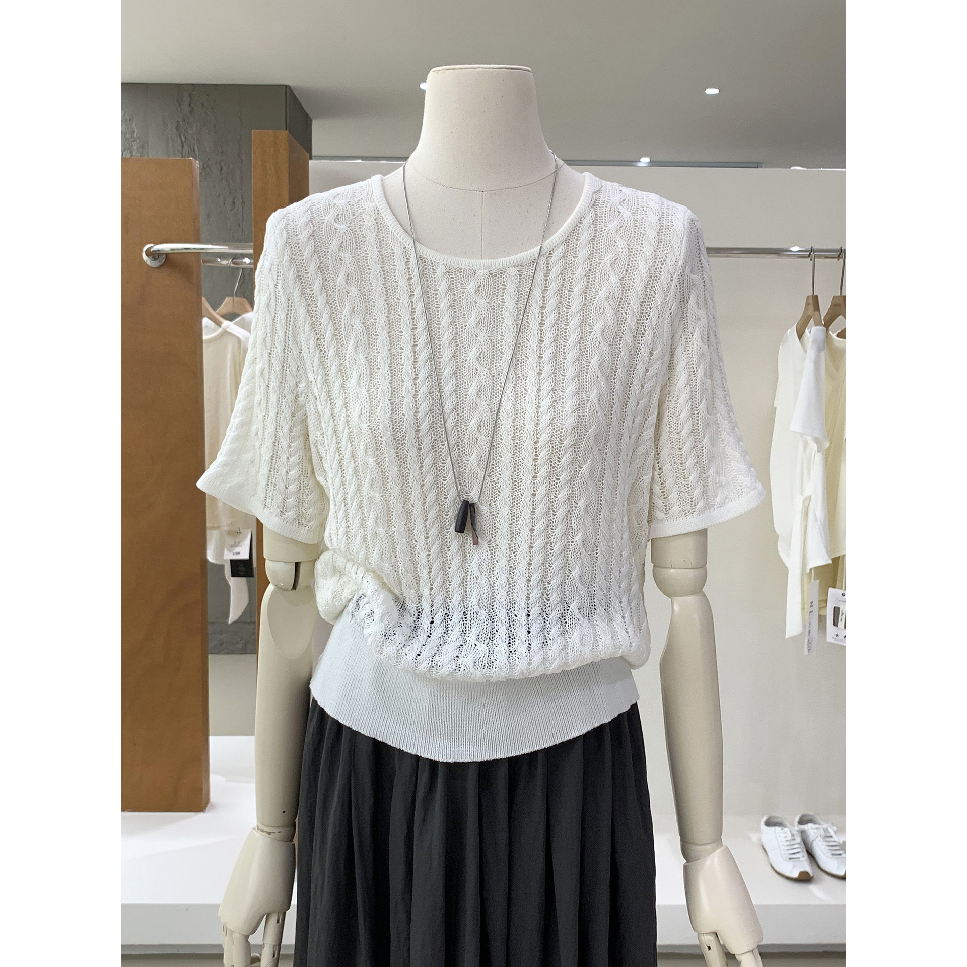 韩版温柔风镂空麻花短袖针织线衫夏季新款天丝亚麻透气百搭上衣女