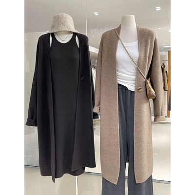 慵懒氛围感一粒扣中长款毛衣外套