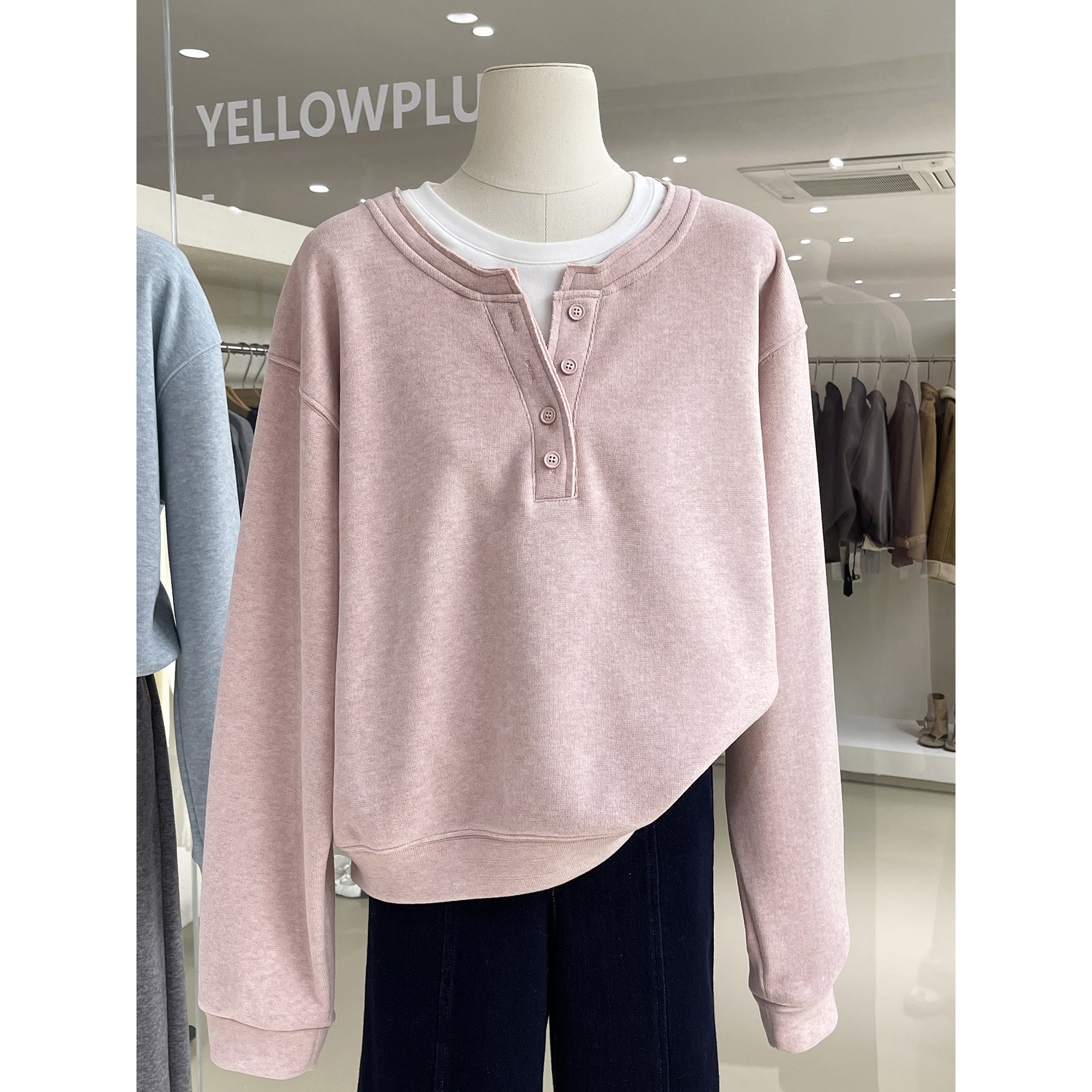 韩版叠穿假两件圆领套头卫衣