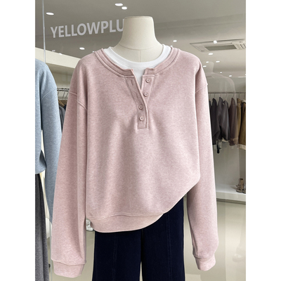 韩版叠穿假两件圆领套头卫衣