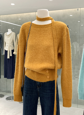 毛茸茸亮眼又显白色系毛衣针织衫秋冬流行穿搭气质女士上衣配系带