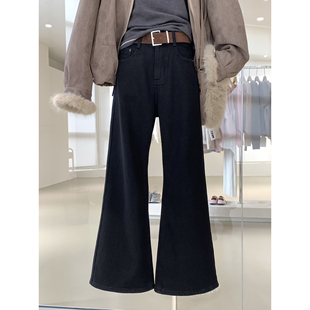 配腰带 秋冬抓绒保暖不臃肿牛仔裤 修饰腿型神裤 高腰不贴腿微喇裤