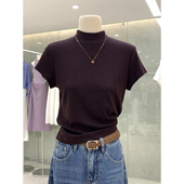 小众姐系极简风半高领短袖 上衣早秋新后背镂空设计雪花羊绒T恤