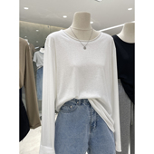 打底衫 上衣 防晒罩衫 轻薄透气纯色长袖 t恤女简约设计感慵懒款