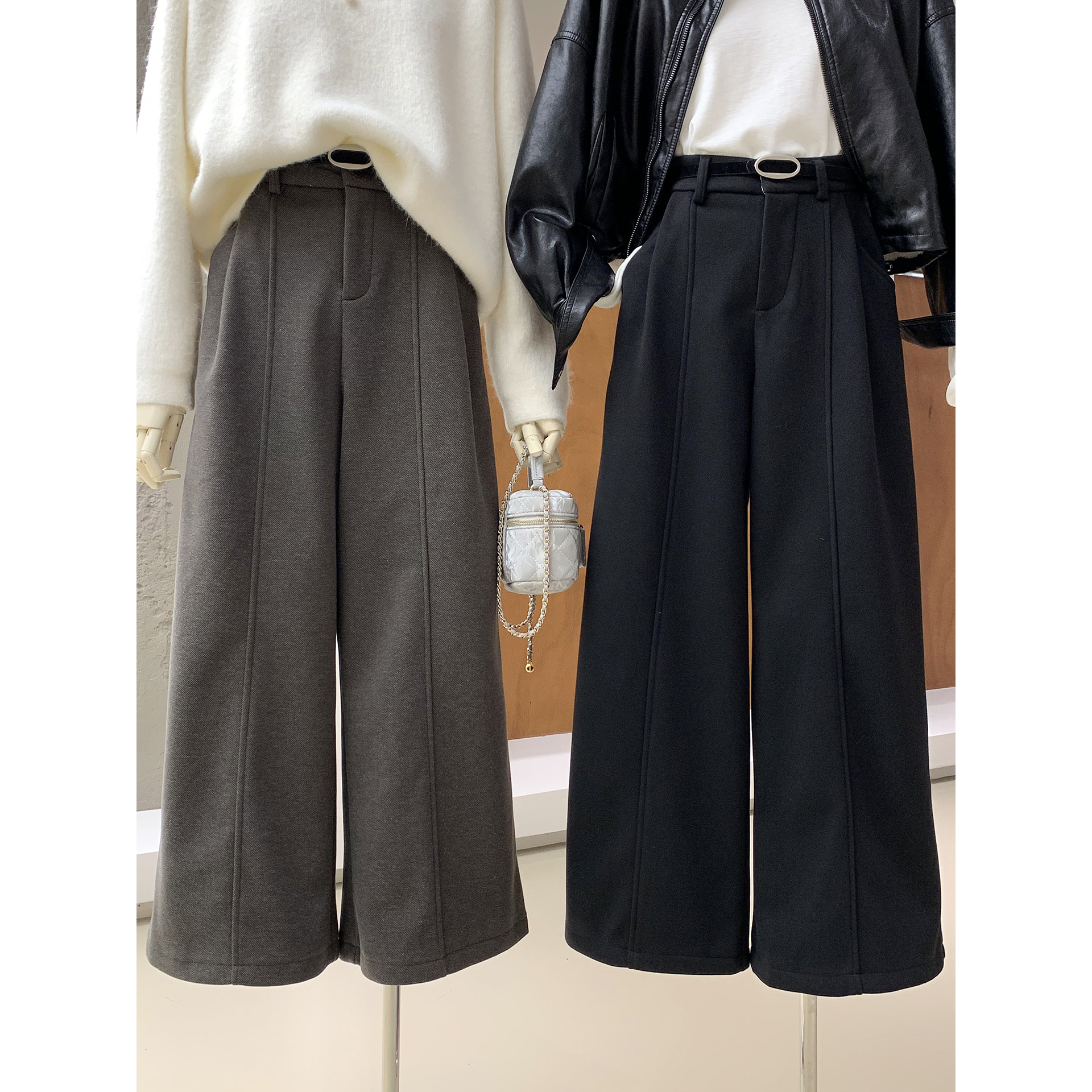 通勤OL风冬季加绒保暖毛呢休闲裤