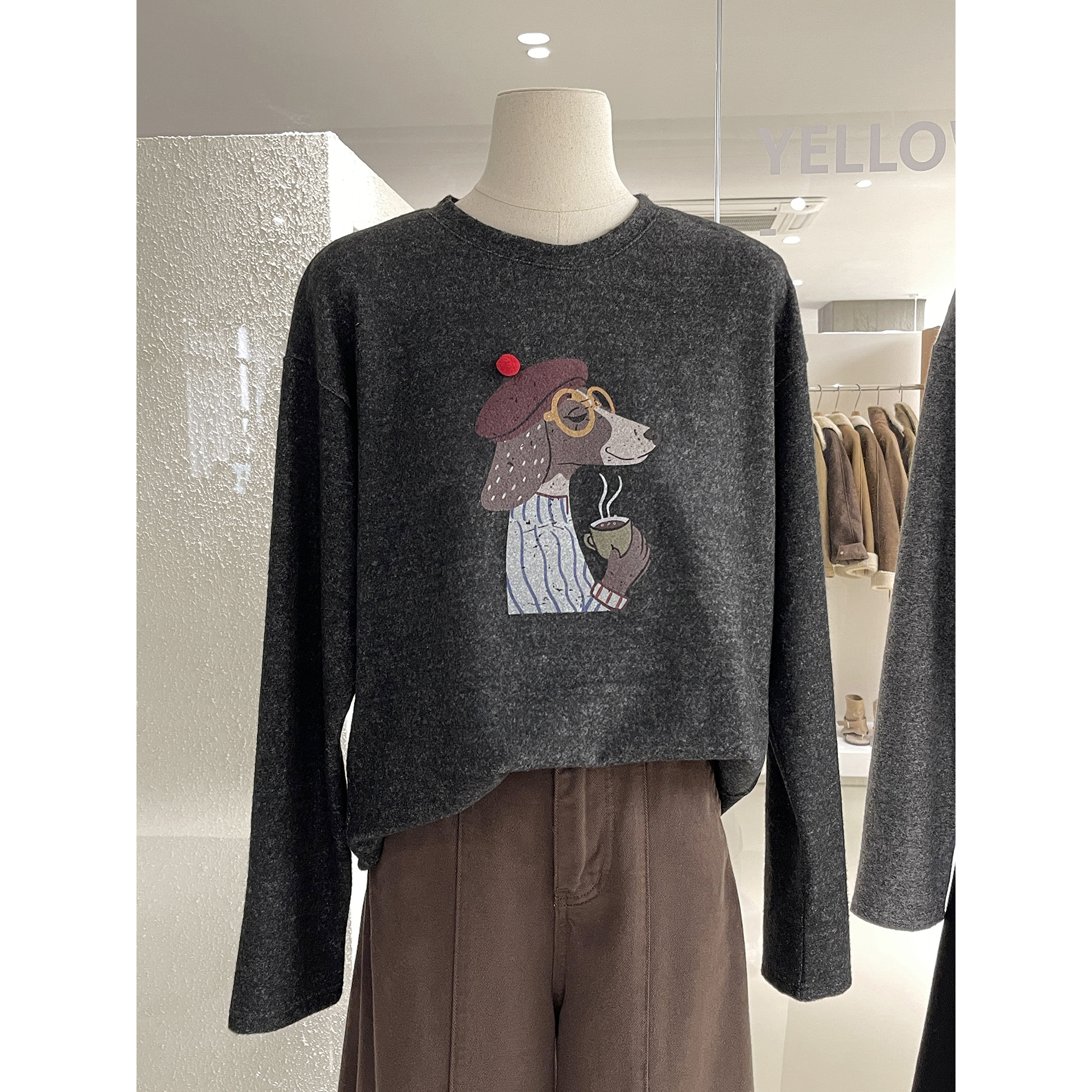 细腻柔软磨毛羊绒圆领套头上衣女