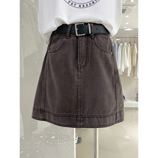 韩版 时髦显瘦显腿长高腰小A牛仔半身裙2026春夏巨好看短裙配腰带