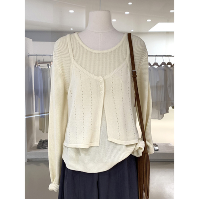 干净温柔圆领针织衫内搭+小吊带