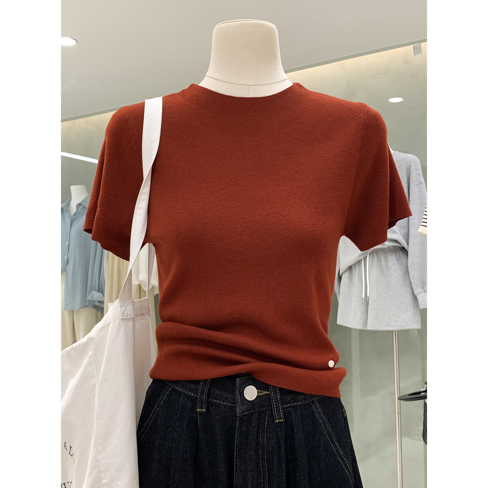 舒适百搭纯色半高领短袖针织衫气质穿搭内搭打底针织上衣,女装/女士精品,毛针织衫,淘宝优惠券,粉丝福利购,淘宝优惠卷