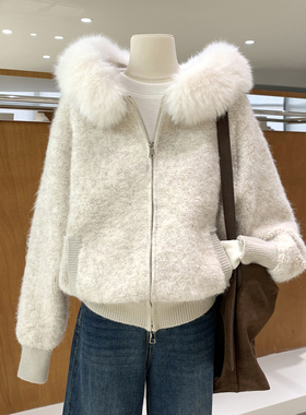 超火韩版毛毛连帽拉链毛衣开衫2026保暖圈圈针织外套配可拆卸毛领