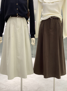 清仓捡漏不TUI不换！复古休闲风高腰A字半身裙配腰带Q261