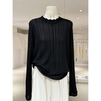 知性优雅波浪形圆领提花针织衫女