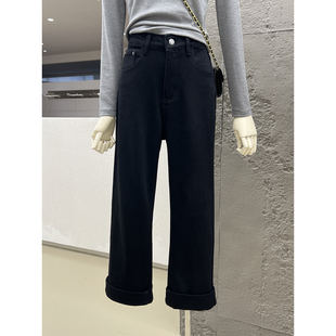 招牌小黑裤！经典百搭植绒保暖直筒牛仔裤舒适弹力小个子卷边裤子