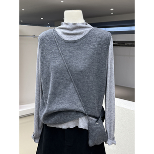 韩系甜美木耳边半高领打底衫+无袖针织马甲背心两件套上衣配包包