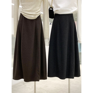 廓形花苞裙遮胯显瘦中长裙 女装 重磅醋酸羊绒料休闲半身裙秋季 新款