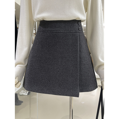 秋冬款通勤风毛呢高腰A字半身裙