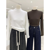 秋冬羊绒螺纹薄绒打底T恤常规半高领打底衫 弹力舒适保暖百搭上衣