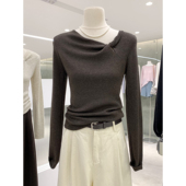 女人衫 清冷温柔扭结设计感简约风长袖 针织衫 韩系氛围感早秋小上衣