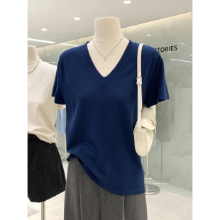 2025早秋款 针织衫 极简舒适百搭上衣 V领短袖 超细腻亲肤纯色基础款