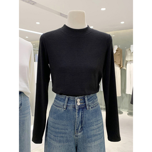 修身 简约纯色百搭半高领长袖 新款 T恤秋季 显瘦内搭上衣 打底衫