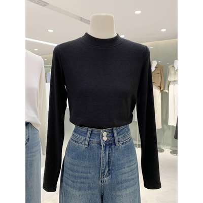 简约纯色百搭半高领长袖打底衫女