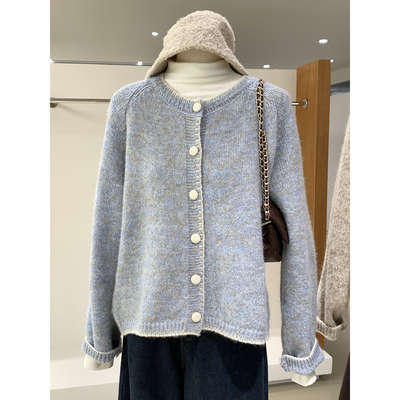韩系氛围温柔又治愈杂色针织开衫