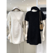 轻奢可爱极简风泡泡短袖 针织连衣短裙甜美修身 显瘦包臀裙圣诞穿搭