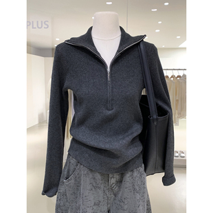 利落显瘦修身版半拉链立领毛衣针织衫2026早春新款百搭不挑人上衣