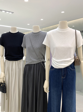 刚需基础款！舒适好穿的精品雪花细羊绒纯色短袖T恤正肩显瘦上衣