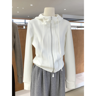 慕斯羊绒连帽双拉链收腰显瘦外套