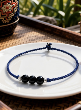 黑曜石转运珠红绳手链本命年